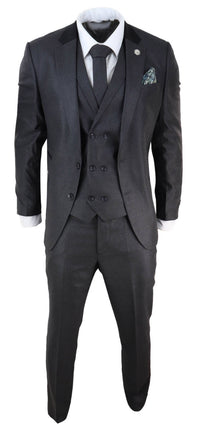 Traje de hombre de 3 piezas color gris carbón