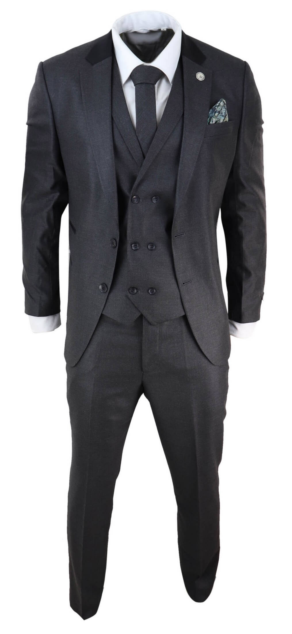 Traje de hombre de 3 piezas color gris carbón