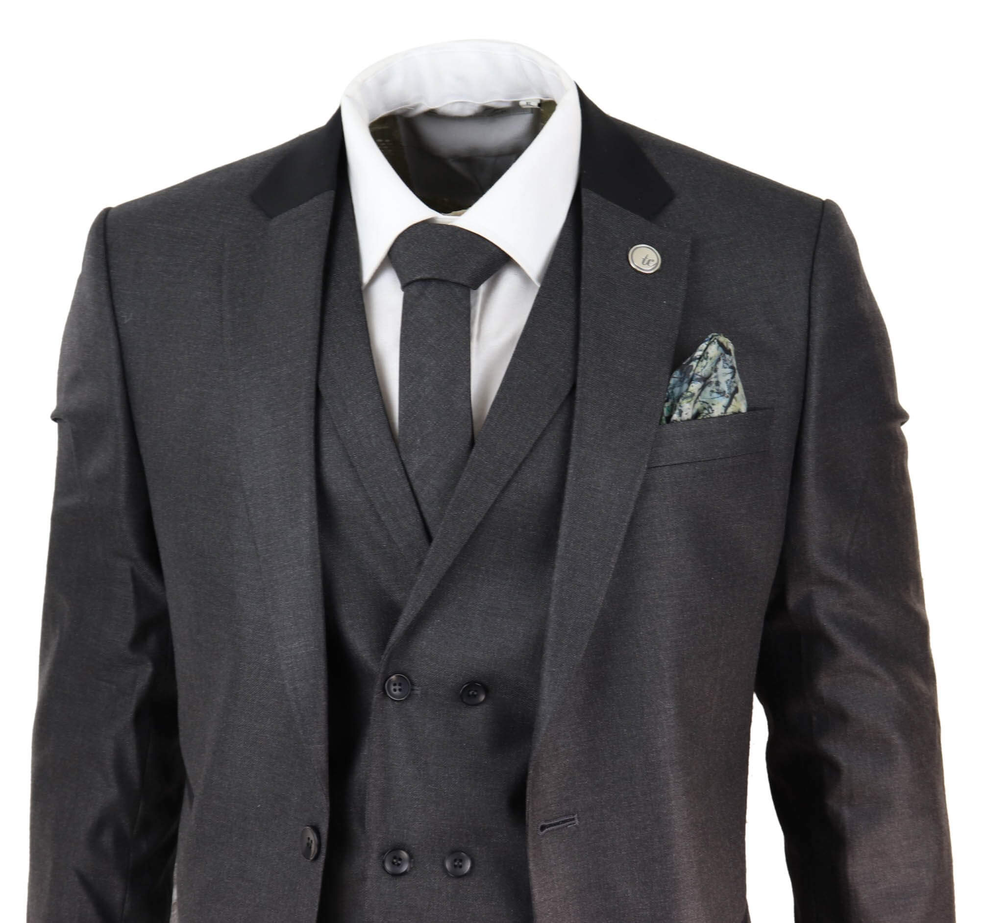 Traje de hombre de 3 piezas color gris carbón