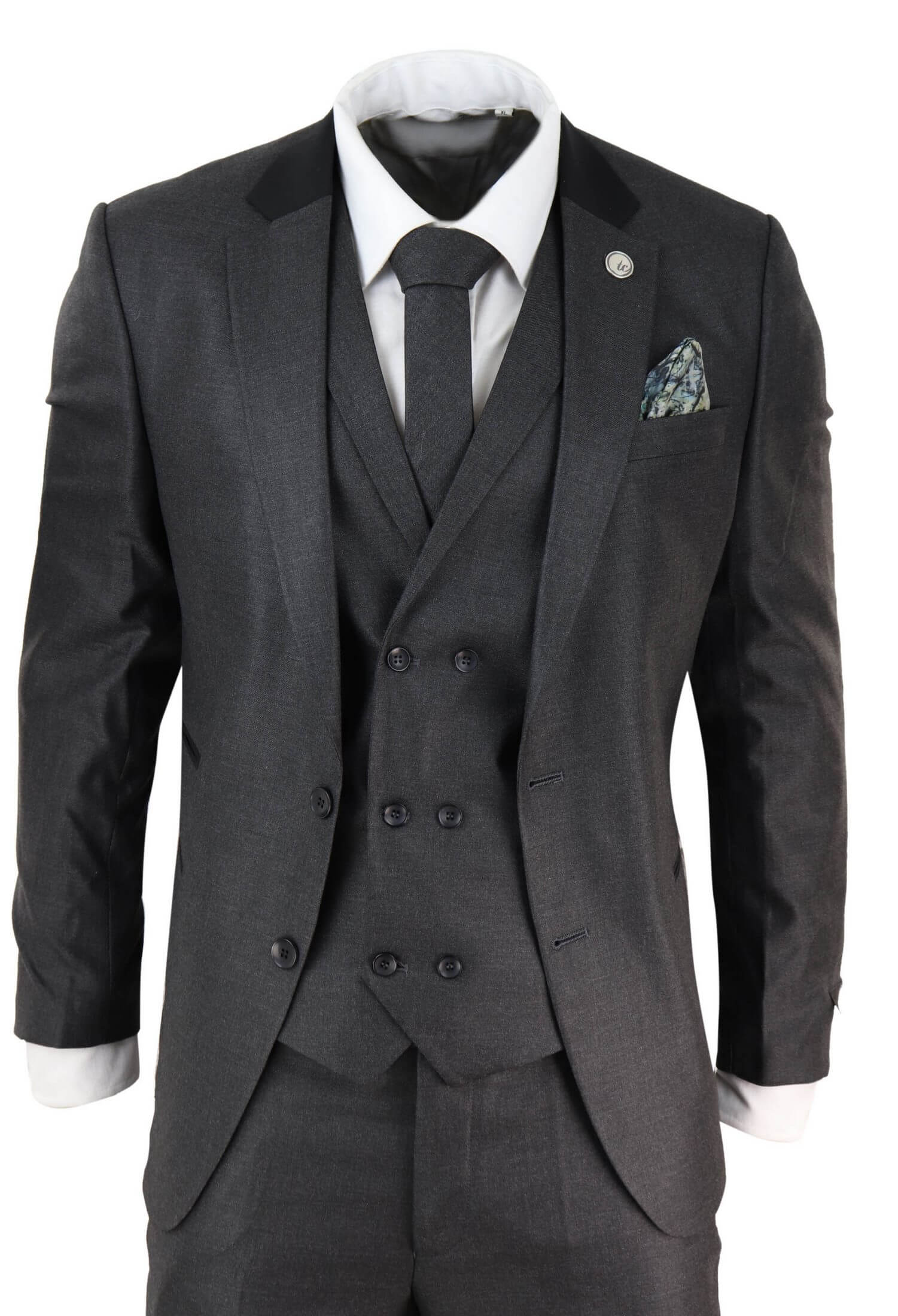 Traje de hombre de 3 piezas color gris carbón