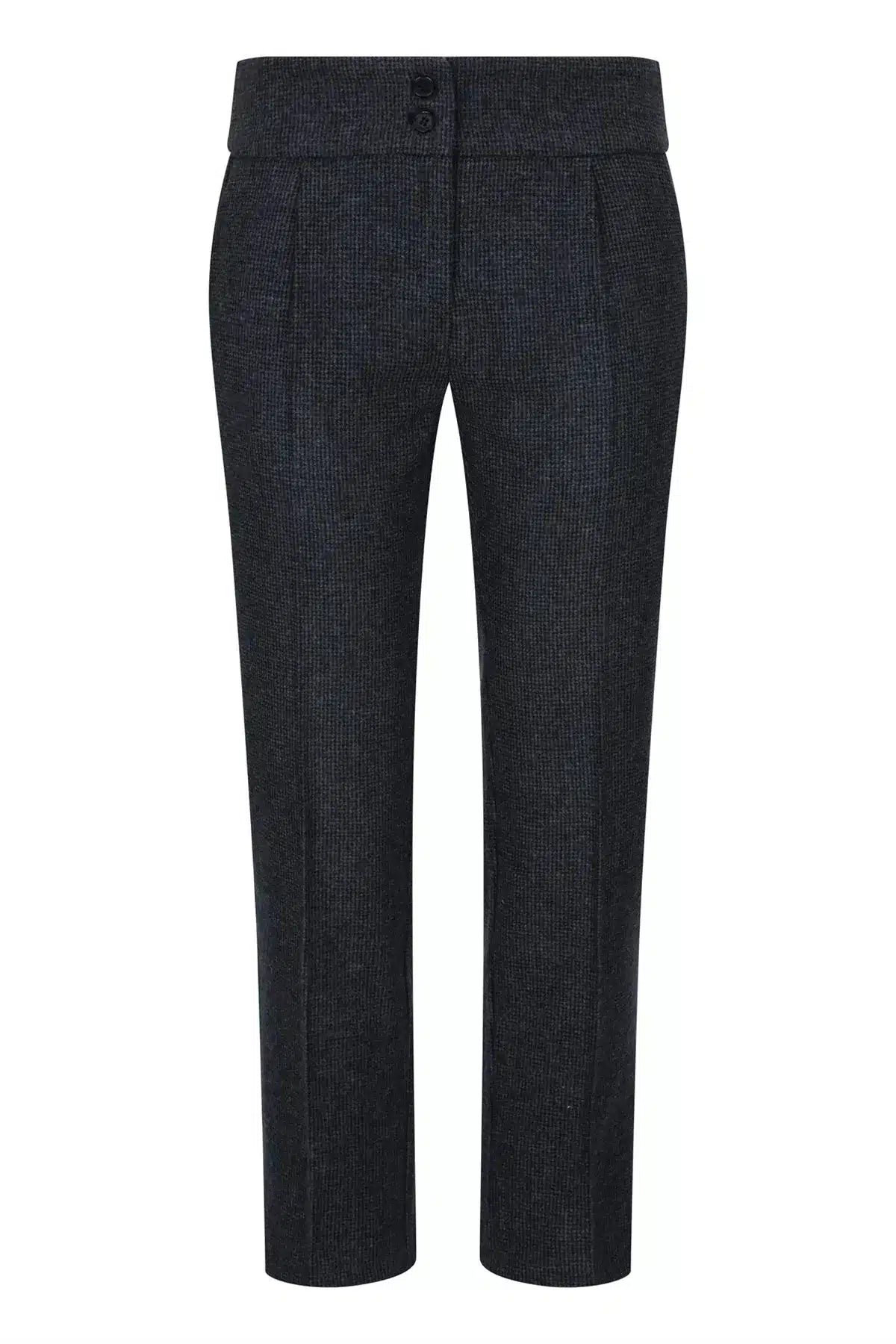 Pantalones de mujer de tweed gris con estampado de espiga, estilo años 20, corte entallado, vintage retro.