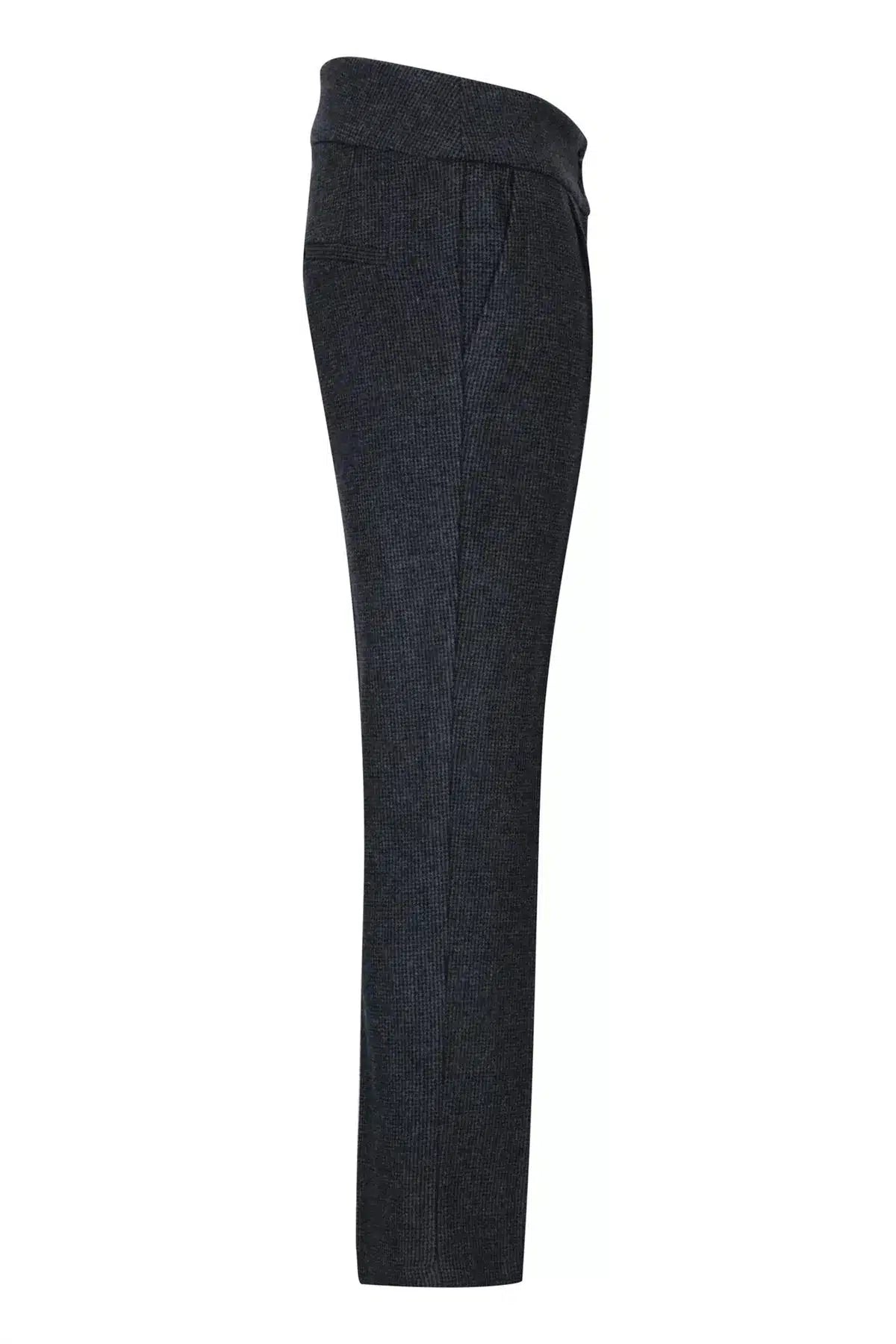 Pantalones de mujer de tweed gris con estampado de espiga, estilo años 20, corte entallado, vintage retro.