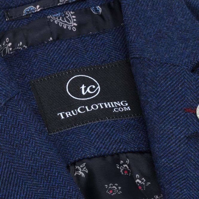 Blazer de mujer de tweed con diseño de espiga, color azul marino, estilo vintage de los años 20, corte clásico y elegante.