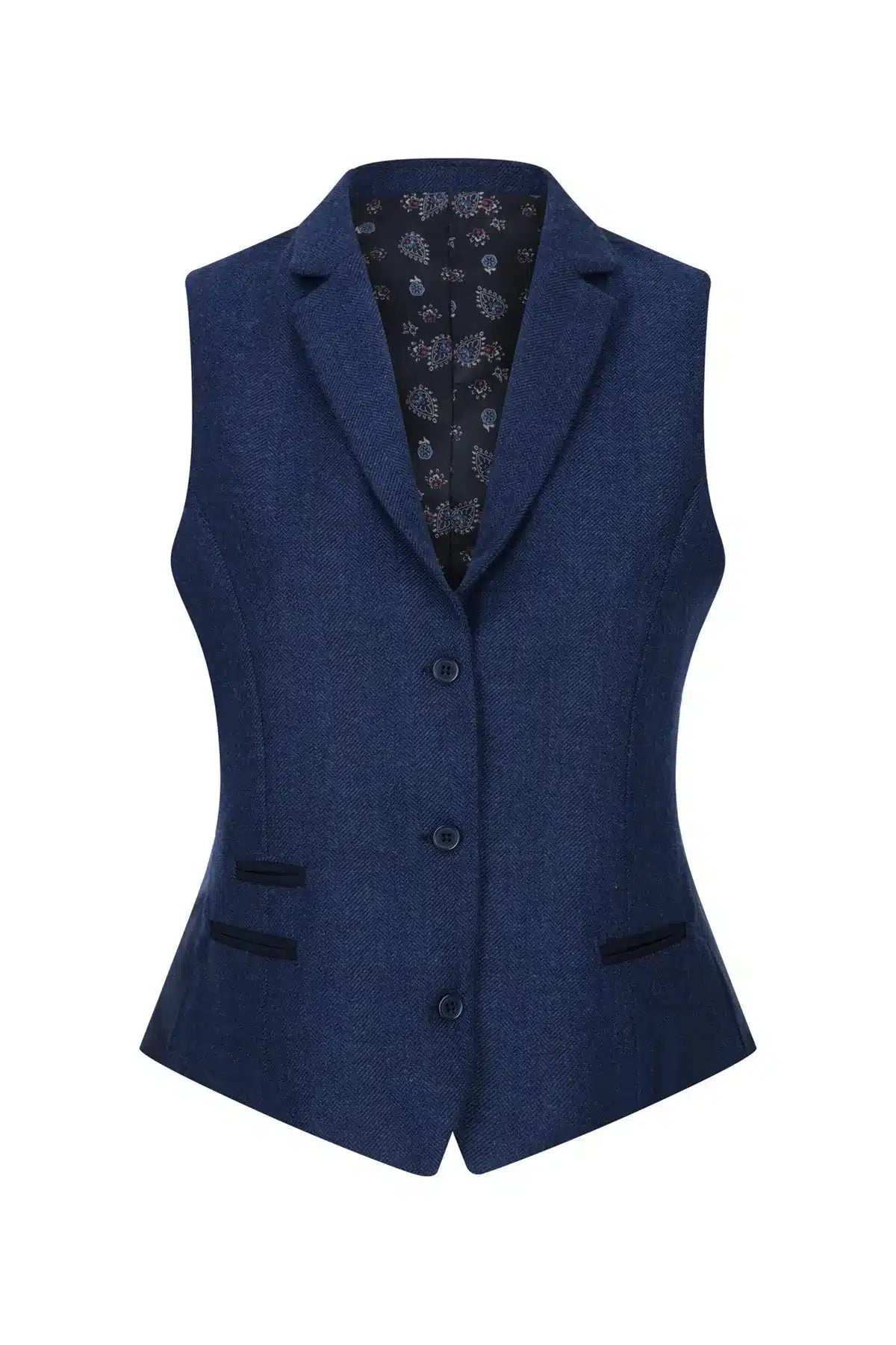 Chaleco de mujer de tweed con estampado de espiga, azul marino, estilo vintage clásico de los años 20, Gatsby Blinders