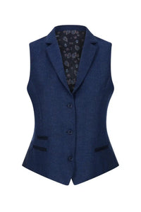Chaleco de mujer de tweed con estampado de espiga, azul marino, estilo vintage clásico de los años 20, Gatsby Blinders