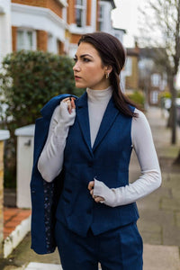 Chaleco de mujer de tweed con estampado de espiga, azul marino, estilo vintage clásico de los años 20, Gatsby Blinders
