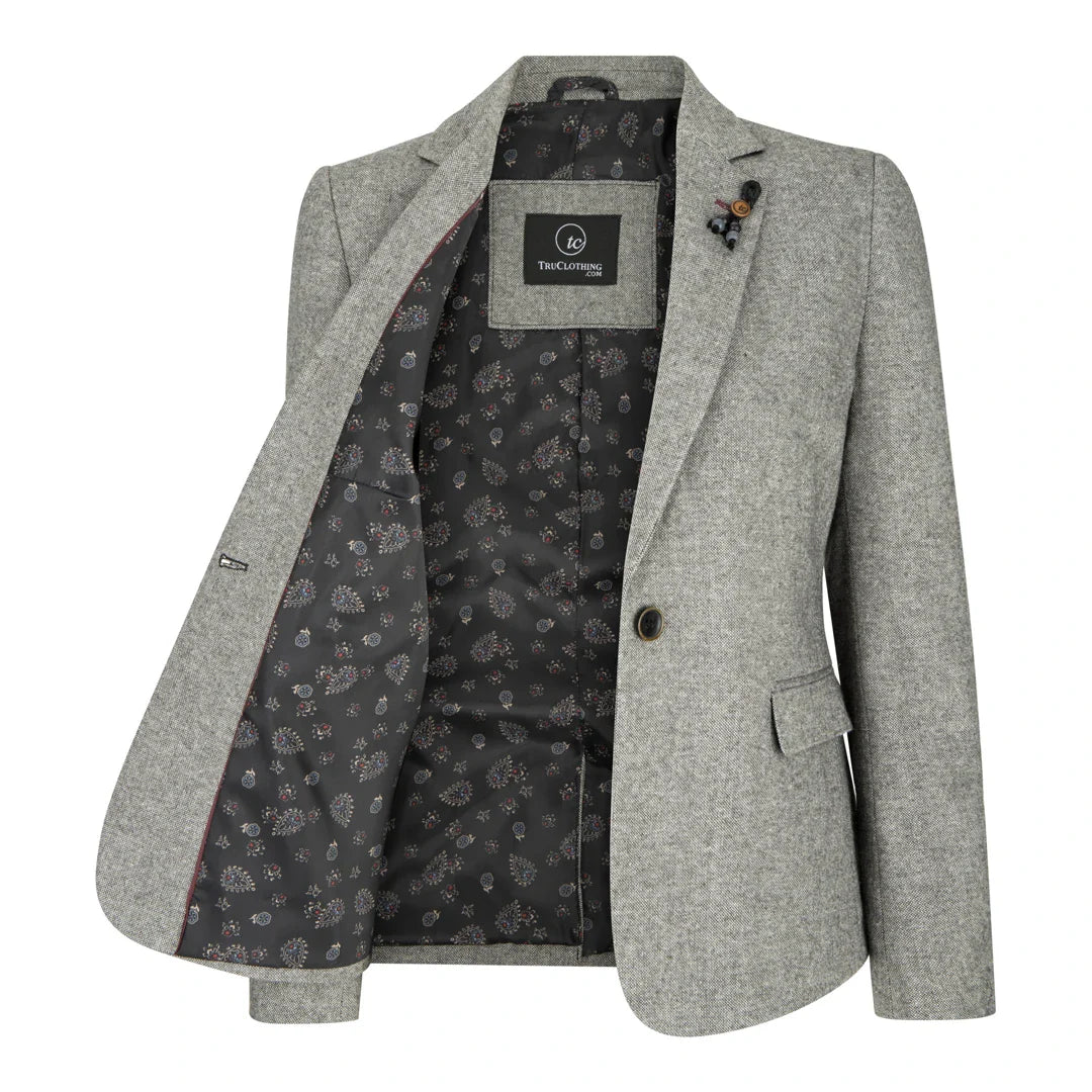 wsn03 - Chaqueta tipo blazer de tweed gris para mujer, estilo Peaky Blinders de los años 20