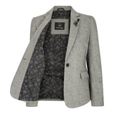 wsn03 - Chaqueta tipo blazer de tweed gris para mujer, estilo Peaky Blinders de los años 20