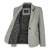 wsn03 - Chaqueta tipo blazer de tweed gris para mujer, estilo Peaky Blinders de los años 20