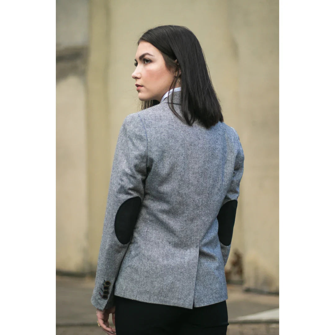 wsn03 - Chaqueta tipo blazer de tweed gris para mujer, estilo Peaky Blinders de los años 20