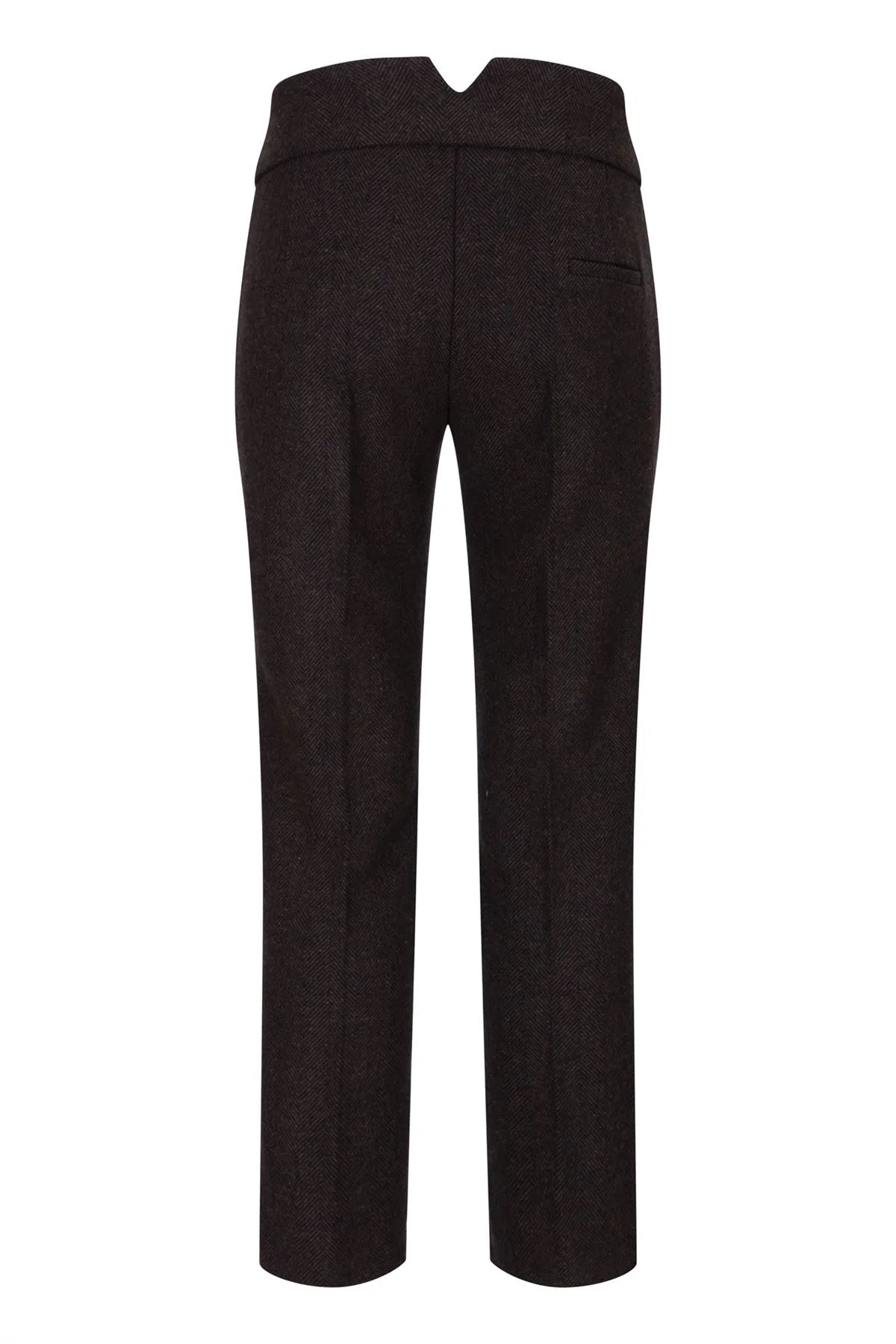 Pantalones de mujer de tweed con diseño de espiga, color marrón, estilo vintage de los años 20, corte clásico y elegante.
