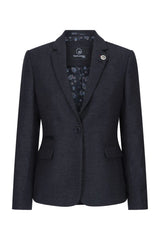 Chaqueta negra de mujer de tweed con estampado de espiga, lana, estilo clásico elegante e informal, estilo vintage de los años 20.