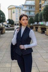 Chaleco negro de mujer de lana tweed con estampado de espiga, estilo clásico elegante e informal, estilo vintage de los años 20.