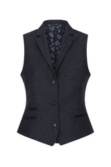 Chaleco negro de mujer de lana tweed con estampado de espiga, estilo clásico elegante e informal, estilo vintage de los años 20.