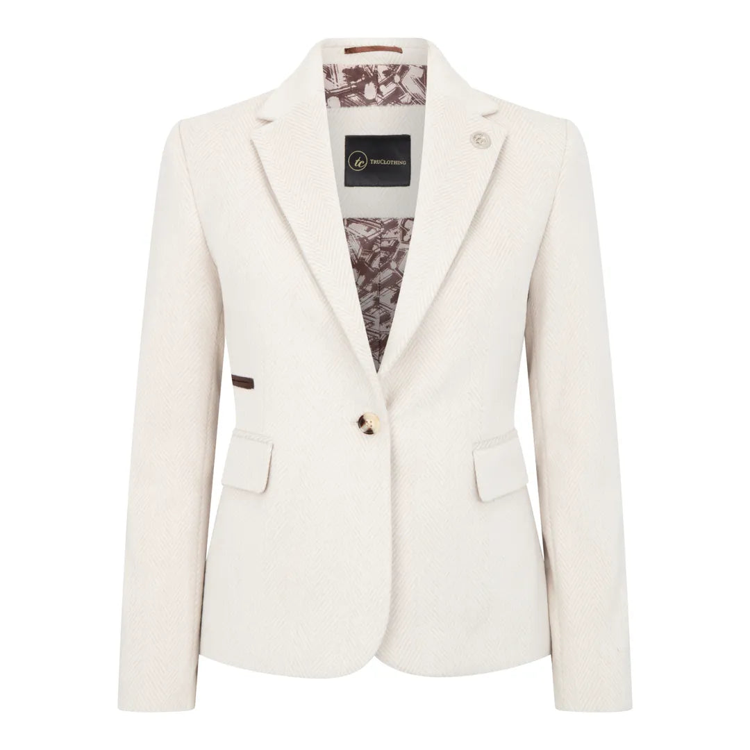 WSN15 - Blazer de tweed de mezcla de lana color crema para mujer