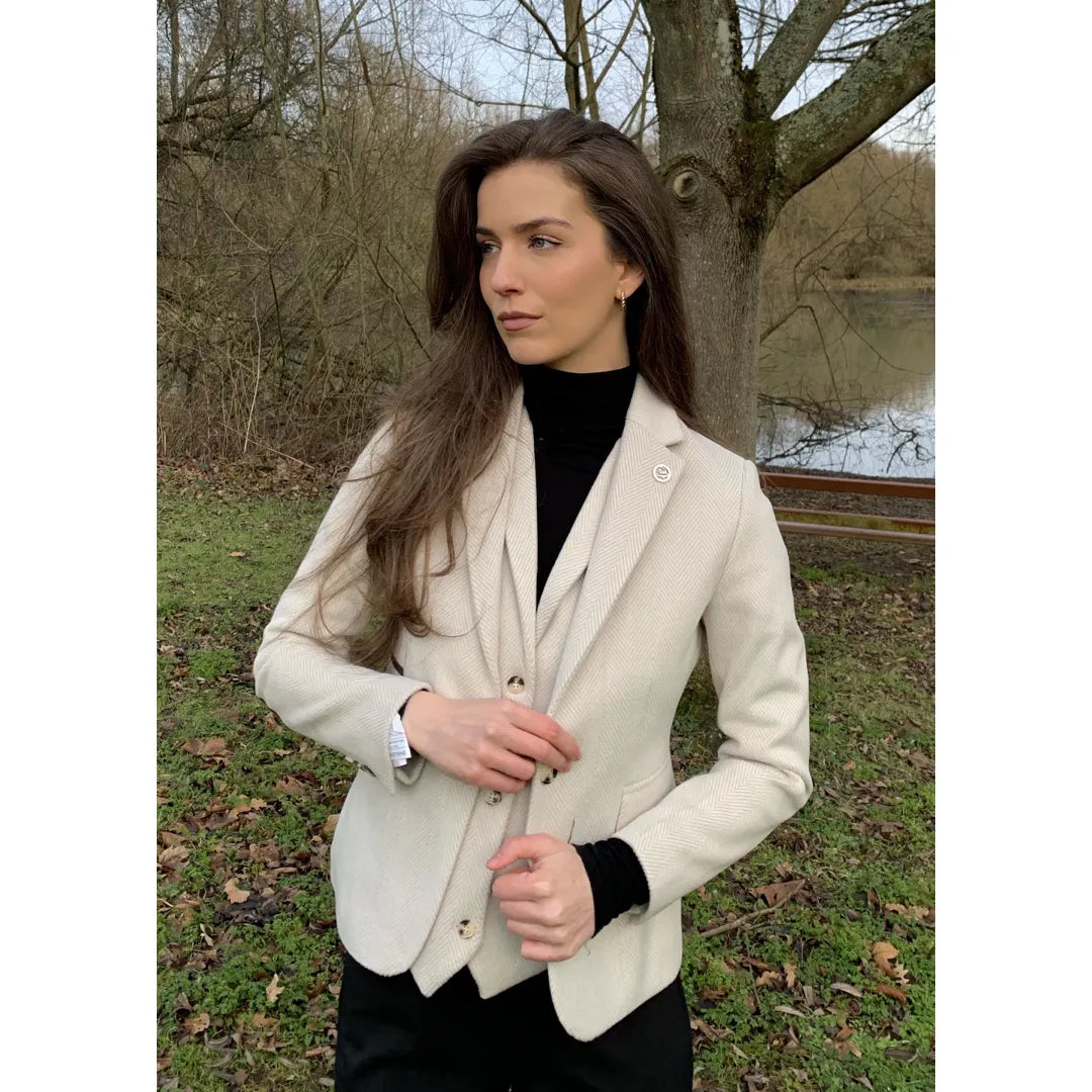 WSN15 - Blazer de tweed de mezcla de lana color crema para mujer
