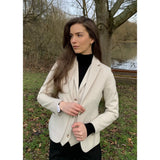 WSN15 - Blazer de tweed de mezcla de lana color crema para mujer
