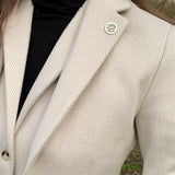 WSN15 - Blazer de tweed de mezcla de lana color crema para mujer