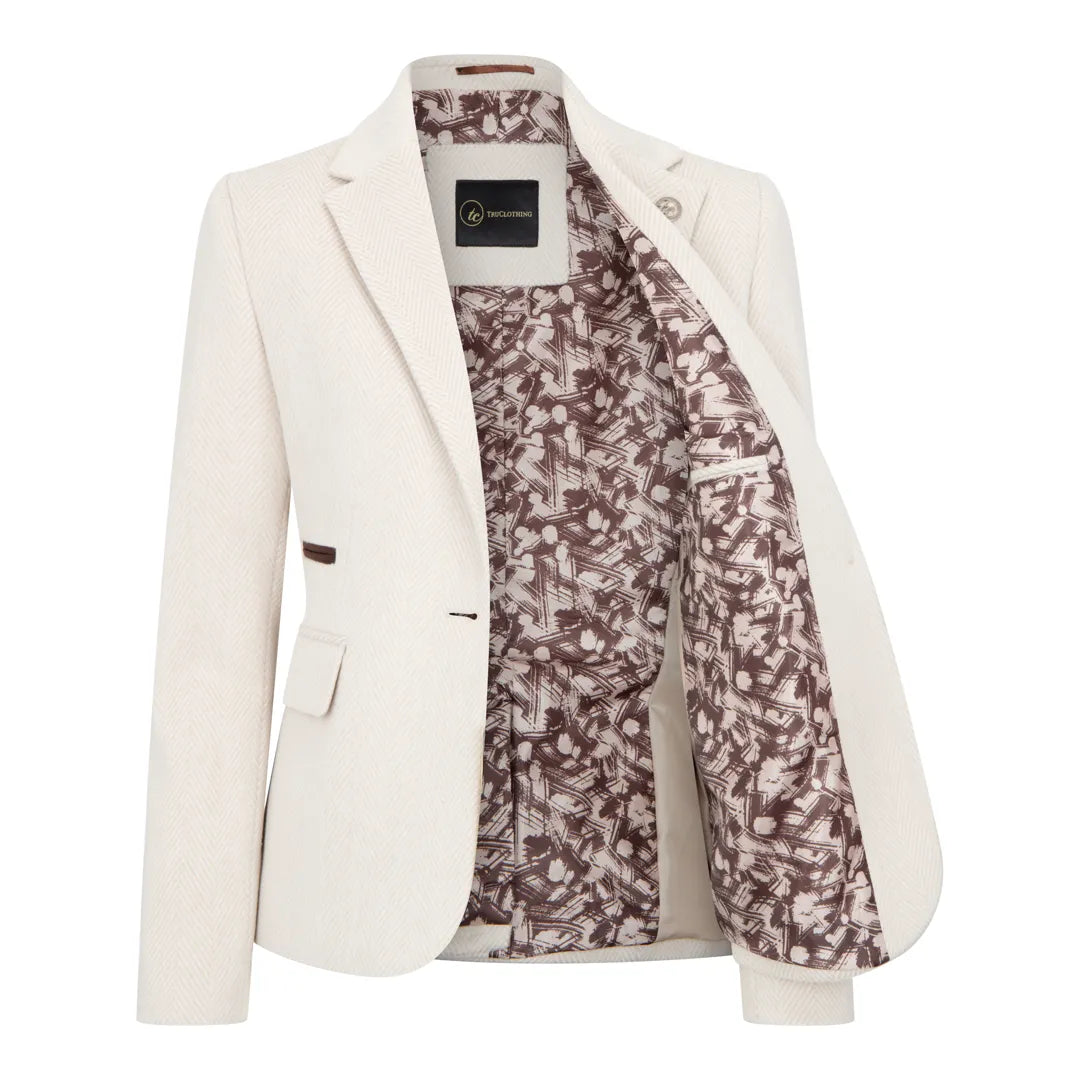 WSN15 - Blazer de tweed de mezcla de lana color crema para mujer