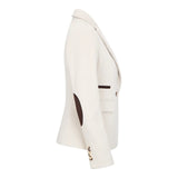 WSN15 - Blazer de tweed de mezcla de lana color crema para mujer