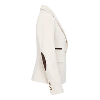 WSN15 - Blazer de tweed de mezcla de lana color crema para mujer