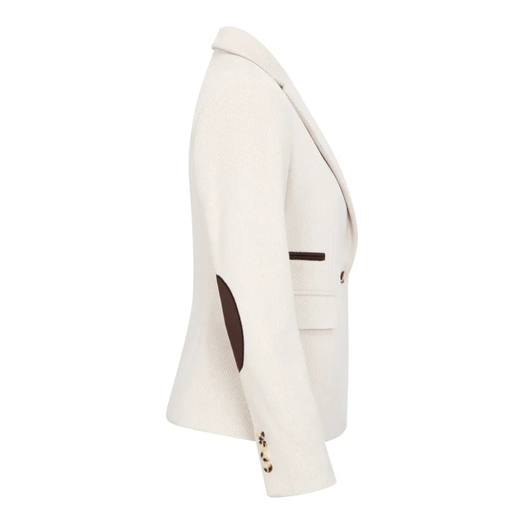 WSN15 - Blazer de tweed de mezcla de lana color crema para mujer