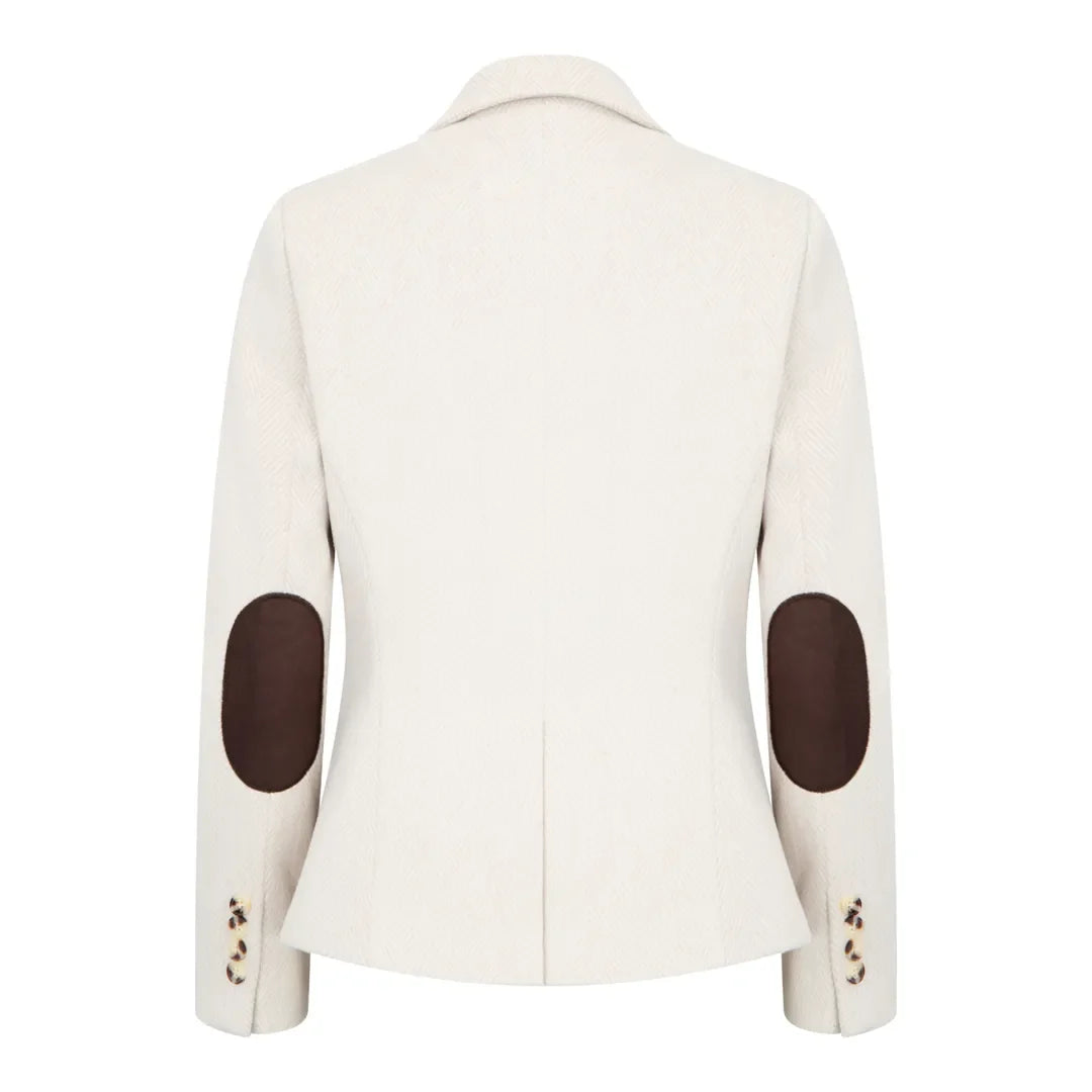 WSN15 - Blazer de tweed de mezcla de lana color crema para mujer