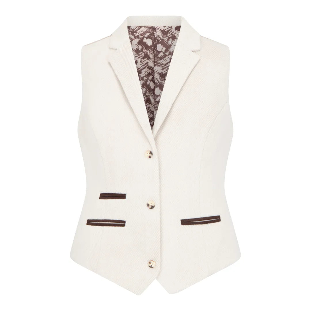 WSN15 - Chaleco de tweed de mezcla de lana color crema para mujer