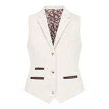 WSN15 - Chaleco de tweed de mezcla de lana color crema para mujer
