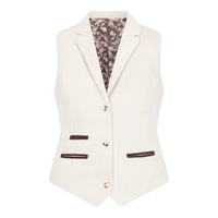 WSN15 - Chaleco de tweed de mezcla de lana color crema para mujer
