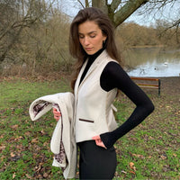 WSN15 - Chaleco de tweed de mezcla de lana color crema para mujer