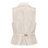 WSN15 - Chaleco de tweed de mezcla de lana color crema para mujer