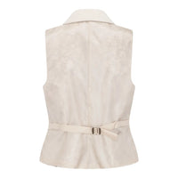 WSN15 - Chaleco de tweed de mezcla de lana color crema para mujer