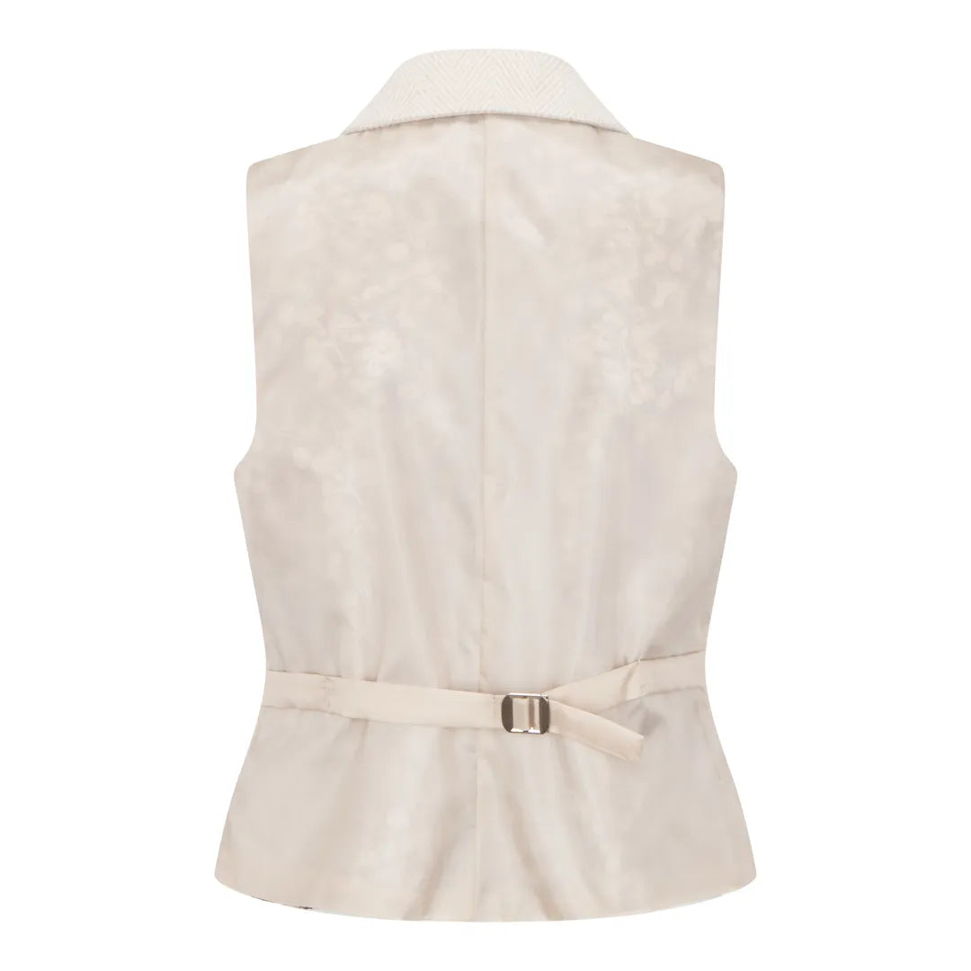 WSN15 - Chaleco de tweed de mezcla de lana color crema para mujer