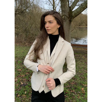WSN15 - Chaleco de tweed de mezcla de lana color crema para mujer