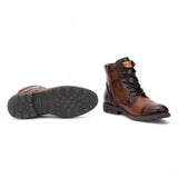 York - Botines de cuero marrón con cordones para hombre, modelo Cuero