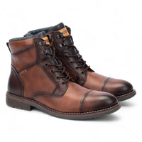 York - Botines de cuero marrón con cordones para hombre, modelo Cuero