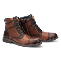 York - Botines de cuero marrón con cordones para hombre, modelo Cuero