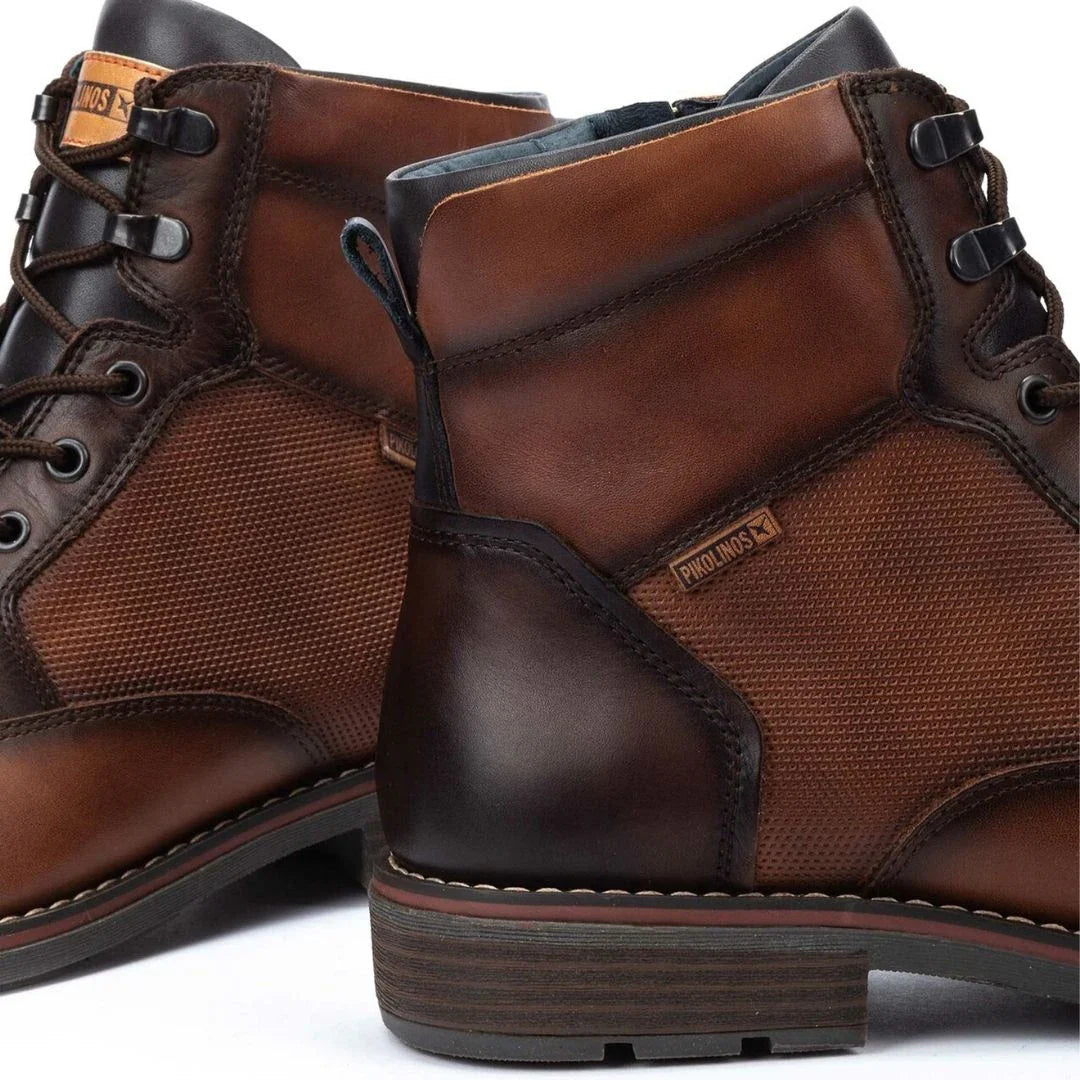 York - Botines de cuero marrón con cordones para hombre, modelo Cuero