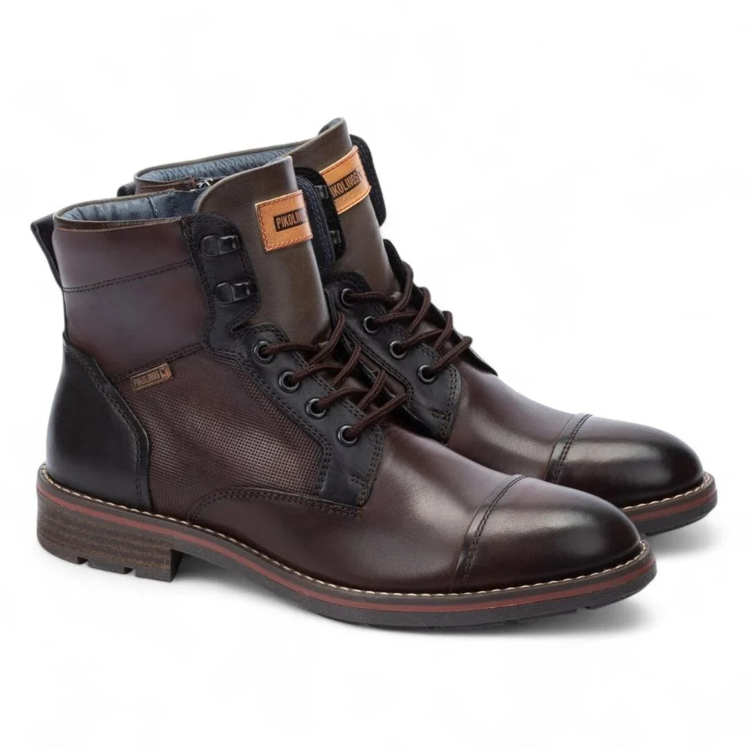 York - Botines de piel con cordones Olmo para hombre, color marrón.