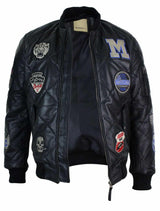 Chaqueta bomber de béisbol estilo universitario para hombre, acolchada, de cuero auténtico, con insignia.