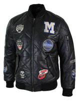Chaqueta bomber de béisbol estilo universitario para hombre, acolchada, de cuero auténtico, con insignia.