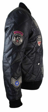 Chaqueta bomber de béisbol estilo universitario para hombre, acolchada, de cuero auténtico, con insignia.