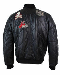 Chaqueta bomber de béisbol estilo universitario para hombre, acolchada, de cuero auténtico, con insignia.