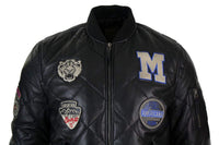 Chaqueta bomber de béisbol estilo universitario para hombre, acolchada, de cuero auténtico, con insignia.