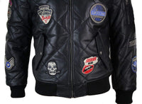 Chaqueta bomber de béisbol estilo universitario para hombre, acolchada, de cuero auténtico, con insignia.