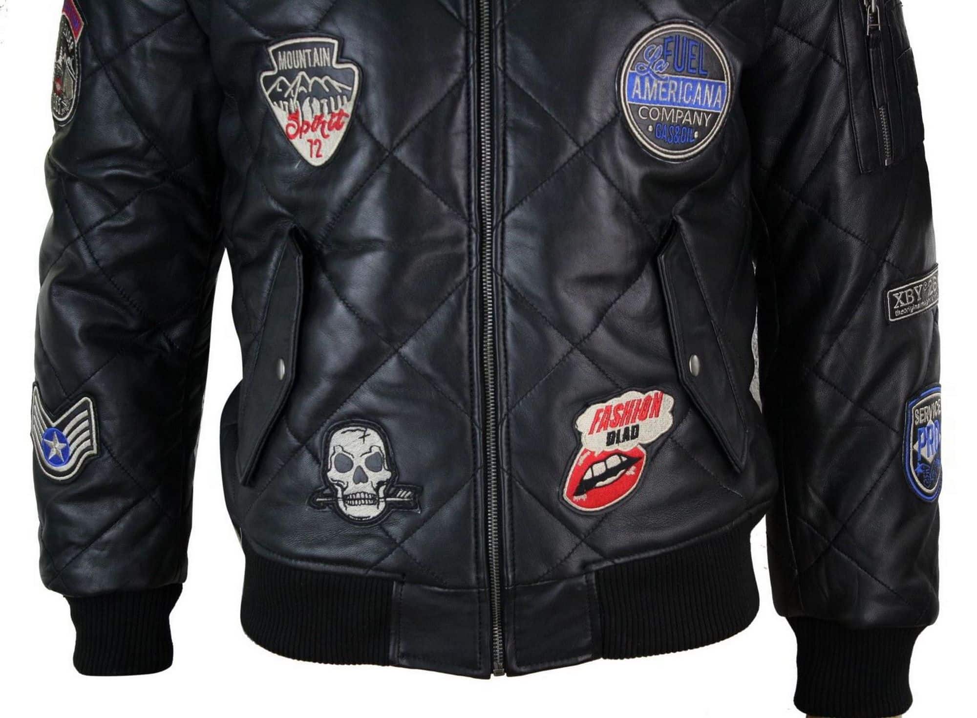 Chaqueta bomber de béisbol estilo universitario para hombre, acolchada, de cuero auténtico, con insignia.